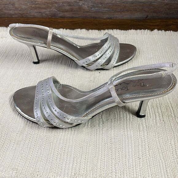 The Touch of Nina Strappy Heels, Size 7, Silver with Rhinestones - Picture 5 of 12